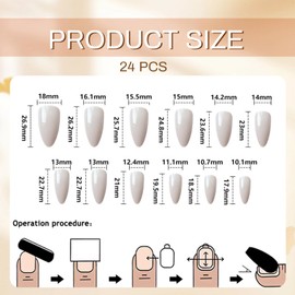 GlamRays Pack of 24 Medium Press On Nails Almond False Nails Black Gradient French Nüdescht Pink False Nails with Moon Pattern Nail Press Ons Full Extension Stick On Nails