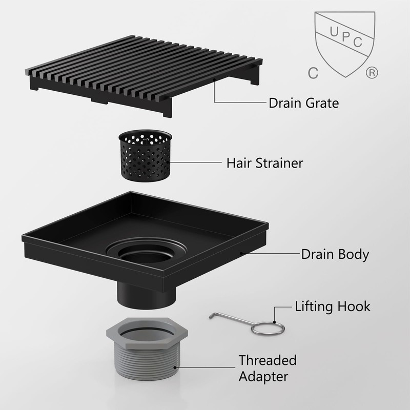 Sharpeye 6 Inch Square Shower Drain with Removable Wedge Wire