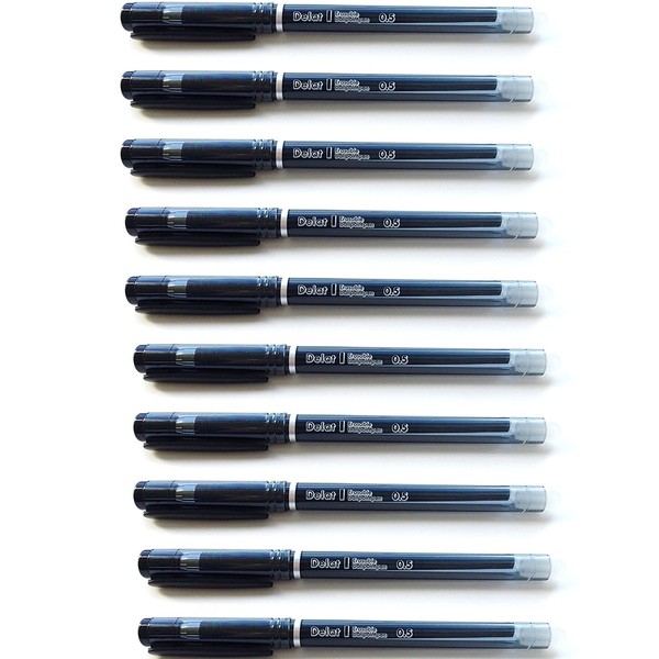 Delat Erasable Gel Ink Ballpoint Pen 0.5mm BLACK, 10-PACK