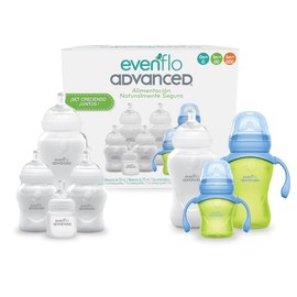 Evenflo Advanced Set Creciendo Juntos, 7 Piezas con Biberones y Tazas Entrenadoras, 60ml a 270ml, Silicón Grado Alimenticio, Sin BPA, Sistema Anti-col