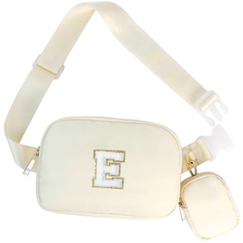GhvyenntteS Birthday Gifts for 3 4 5 6 7 8 9 10 11 12 13 14 15 Year Old Girls, Initial Fanny Pack for Girls, Belt Bag with Mini Wallet, Crossbody Bags for Women (Cream-E)