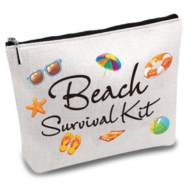 CREATCABIN Makeup Bag Toiletry Bag Travel Cosmetic Portable Canvas Make Up Pouch Small Things Organizer Jewelry Case with Zipper for Vacation Holiday Girlfriend Wife 7x10 Inch Beach Survival Kit