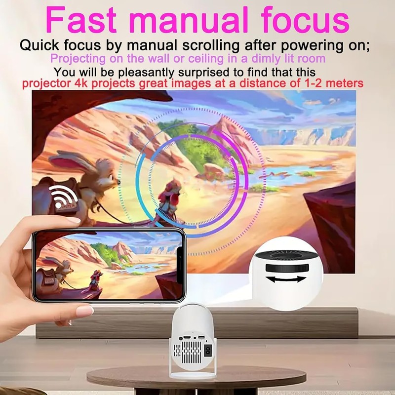 Projector 4K with WiFi and Bluetooth, Mini Smart Auto Keyston