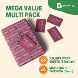 4 x Claret and Blue Wrapping Paper - HUGE 84cm x 60cm Eco Friendly Recyclable Premium Aston Villa West Ham Burnley Football Gift Wrap (4 Sheets & 4 Tags)