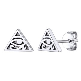 Antique Eye of Horus Studs Earring Solid Silver Triangle Earrings Stud Religious Jewellery for Man Woman