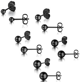 Aroncent 5/6/12 Pairs of Unisex Stud Earrings - Set of Stainless Steel Imitation Pearl Ball Earrings - Ear Piercing Gift for Men and Women - Black, White, Silver - 3 mm / 4 mm / 5 mm / 6 mm / 7 mm / 8 mm, Stainless Steel