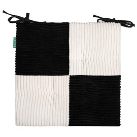 Zalvox Thin Chair Cushion with Ties for Dining Chair, Corduroy High Density Foam Non-Slip Kitchen Seat Cushion, Square 17" x 17" Indoor Fashion Chair Pads, Black+ White, 1 PCS