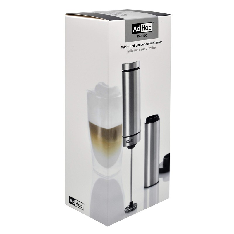 AdHoc MS10 Batteriebetriebener Milch- und Saucenschäumer RAPIDO mit Ständer, Edelstahl/Kunststoff