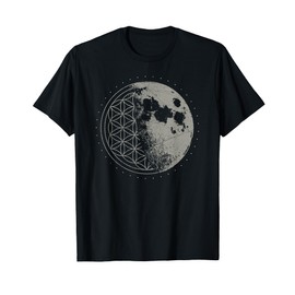 Sacred Geometry Moon Flower of Life Psychedelic Goa LSD DMT T-Shirt