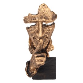 Silence is Gold Statue, Antique Creative Abstract Art Figurine Modern Crafts Ornament for Office Living Room Bar Cafe Decor