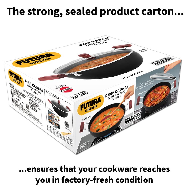 Hawkins Futura 5 Litre Deep Kadhai, Non Stick Kadai with
