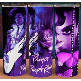 Unbranded Glow in the Dark Prince Purple Rain Cup Mug Tumbler 20oz with lid and straw