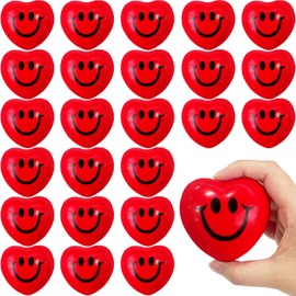 Eerrhhaq 24 PCS Valentine's Day Heart Stress Balls,Red Smile Face Squeeze Balls,Heart Shaped Foam Balls for Kids and Adults,Valentine Party Favors