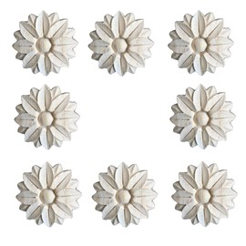 Hezhou Wooden Ornament Wooden Ornaments for Furniture Vintage Decorative Carved Wood Sculpture Applique Onlay Long Carved Wood Carving Appliqué Wood Carved Unpainted for Furniture (M)