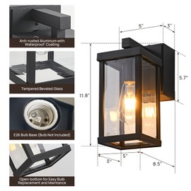 JOKAONOTL Dusk to Dawn Porch Lights with GFCI Outlets Waterproof Outdoor Wall Lights Exterior Lighting Fixtures Modern Outside Lights Wall Mount for House Patio Garage,Black,11.8''H, 2 PC