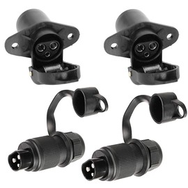 DARKGUARD 2Pieces 3Pin Tractor Plugs and 2Piecs 3 Pin Tractor Sockets 12v 24v,Din 9680,3Flat Terminals,Waterproof 3pin Trailer plug Socket, 3pin Towbar Socket Plug for RV Van (3pin Plug Socket K2S22)