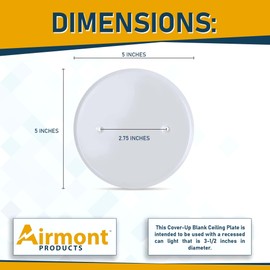 AP-12031, 5 Inch White Metal Ceiling Blank-Up Cover, Used to Cover 3-1/2 Inch Round/Octagon Box Openings In Ceilings or Walls, Mounting Screws Included, Holes Are Spaced 2.75 Inches