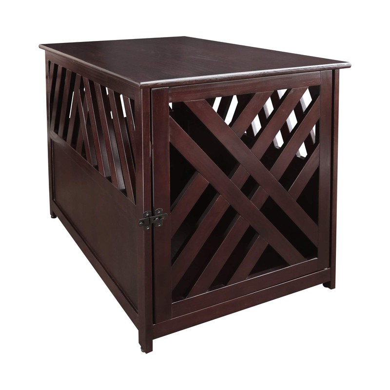 Casual Home Wooden Lattice Pet Crate, End Table, Espresso