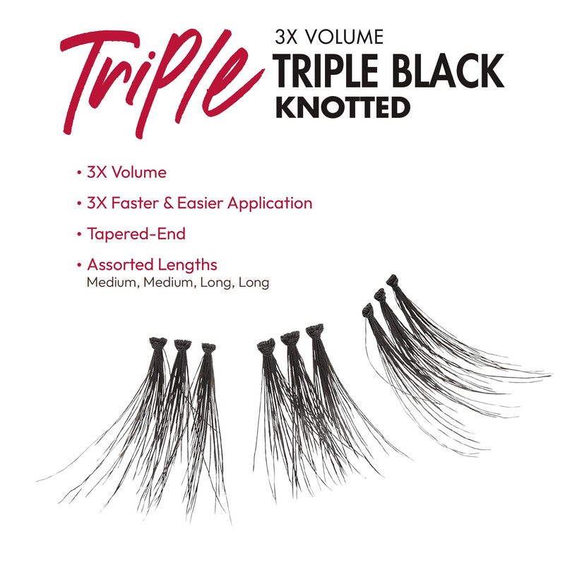 iENVY False Eyelashes Triple Black Knotted Individual Trio Lashes 3X