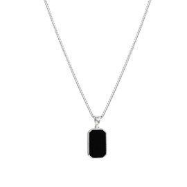 POYAMUSE Minimalist Black Faux Onyx Pendant Necklace - Elegant Geometric Design, Black Square Rectangle Pendant Necklace Jewelry Gift for Men and Women (Rectangle, A-StainlessSteel-Silver)