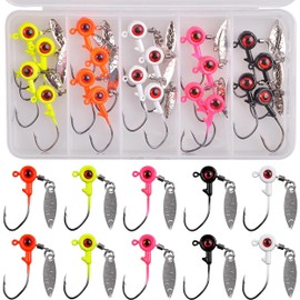 Fishing Jig Heads Crappie Fishing Lures Jig Heads Kit 20Pcs Fishing Lures Jigs with 3D Eye Ball Barb Under Spinner Colorful Jig Head Hooks for Bass Trout Walleye Saltwater Freshwater Fishing(5g-20pcs)