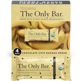 Truvani Plant Based Snack Bars | Chocolate Chip Banana Bread 4 Pack | 5g Protein | USDA Organic and Vegan | The Only Bar | Dairy, Soy, and Gluten Free | Individually Wrapped