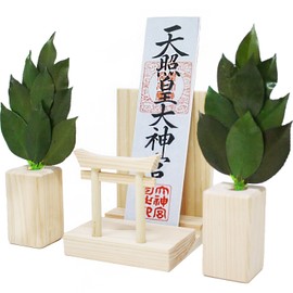 A&K Bill Holder with Torii Gate, Preserved Sakaki, Sakaki Stand Set (For 1 Piece), Made in Japan, Sakaki, No Withering, Shinto Shelf, Modern