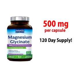 Innate Vitality Magnesium Glycinate 500 mg, 3 PACK, Chelated for Max Absorption, 120 Veggie caps