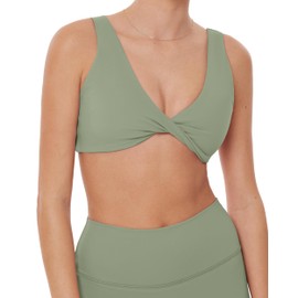 PAVOI ACTIVE Yoga Bra | Low Support Twist-Front Reversible Moisture-Wicking Removable Pads Women's Sports Bra | FlexFlow, Jade, Large
