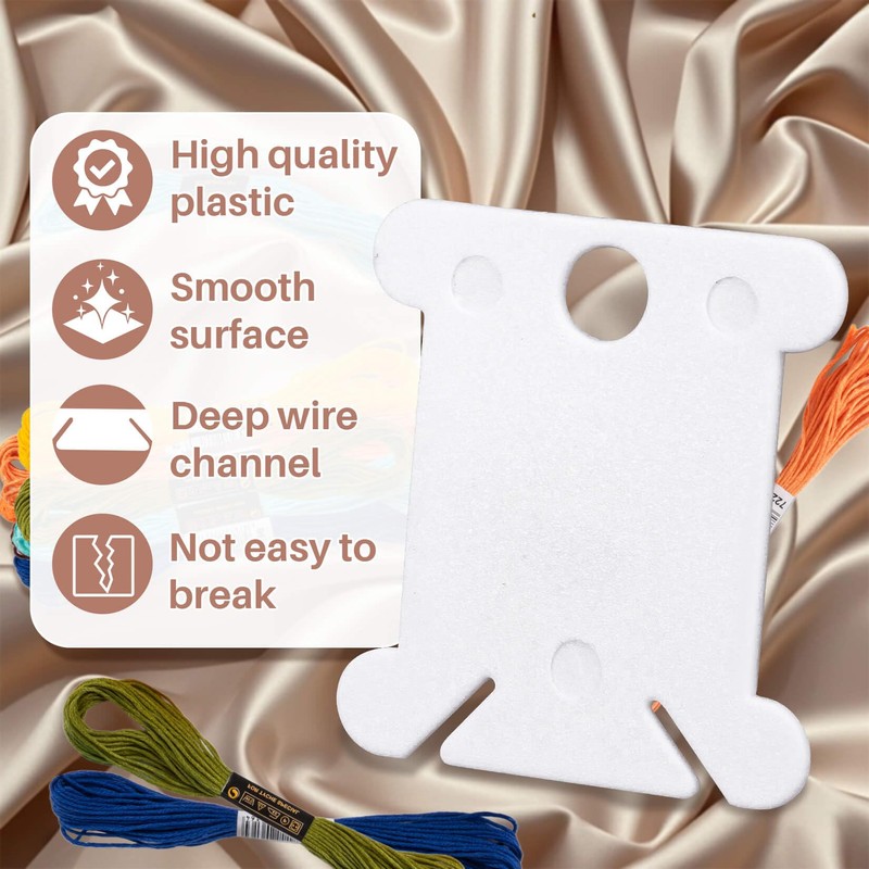 150PCS RAINFLOW Plastic Embroidery Floss Bobbins - White Embroidery Floss