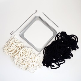 Harrisville Designs Friendly Loom 50th Anniversary Traditional 7" Potholder Loom Kit with Black and White Cotton Loops Make 4 Potholders, Weaving Crafts for Kids & Adults, Made in The USA