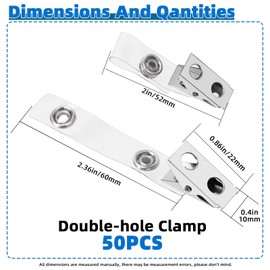 Glarks 50Pcs Premium Double Hole Metal Badge Clips with Clear PVC Straps for ID Cards, Badge Holders, Name Tags, Work Badges
