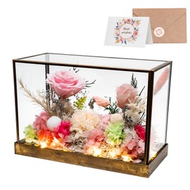 AEMYNOUZ Forever Real Roses Bush in Glass Dome with LED Light, Handcrafted Preserved Flowers, Eternal Floral Gift for Women Wife Grandma, Birthday Anniversary, Home Décor Accents (Pink)
