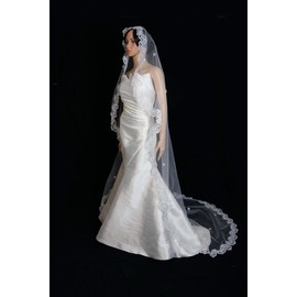 Bridal Mantilla Veil White 1 Tier Long Cathedral Length 4in Thick Lace Edge