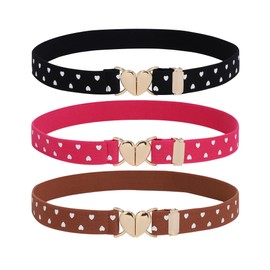 AWAYTR Kids Elastic Belt for Girls - Adjustable Toddler Heart Buckle Stretch Belts for Boys Girls (E-Black+Brown+Rose Red;70cm)