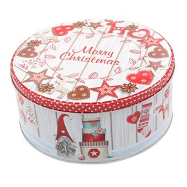 Set of 3 Metal Tins with Christmas Cookie Decorations, Merry Christmas Lettering, Size L/W/H 19 x 19 x 9 cm, 17 x 17 x 7 cm and 14 x 14 x 6.5 cm