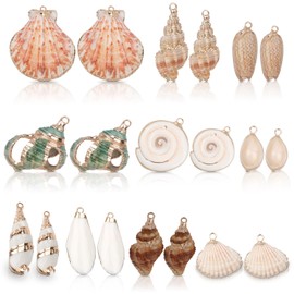BROVITI 20pcs Natural Seashells Charms Summer Ocean Sea Charms White Cowrie Conch Shells Plated Pendant for DIY Crafts Bracelets Earrings Necklaces Jewelry Making Gifts（10 Styles）