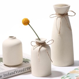 Zaxiva Beige Ceramic Vases, Set of 3, Nordic Modern and Minimalist Vases Decoration for Home Decoration, Bouquet Boho Decoration, Dried Fresh Flowers, Table Decoration, Bookshelf, Home Decoration