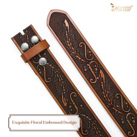 JASGOOD Western Leather Belt Strap for Men without Buckle Engraved Embossed Cowboy Leather Belt Strap 1.5 inch Wide