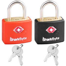 SharkByte TSA Luggage Locks with Keys [2 Pack] Key Travel Locks, Suitcase Padlock for Luggage, Small Keyed Luggage Locks Brass for Gym Lockers, Laptop Bags, Suitcases, Backpacks, Travel Bags Zippers