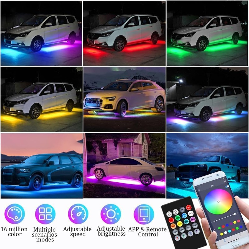 YUGUANG 4Pcs Underglow Light Kit for Car, APP & Remote
