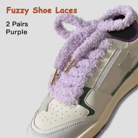 RSAJHTRY Flat Fuzzy Shoe Laces, 2 Pairs 10mm Wide Thick Soft Purple Fluffy Laces for Sneakers 70.9 Inch