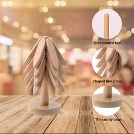 Petyoung Wooden Trivet Tree Shape Hot Dish Heat Resistant Wooden Trivet for Hot Pots and Pans (4 Layers + 1 Stand)