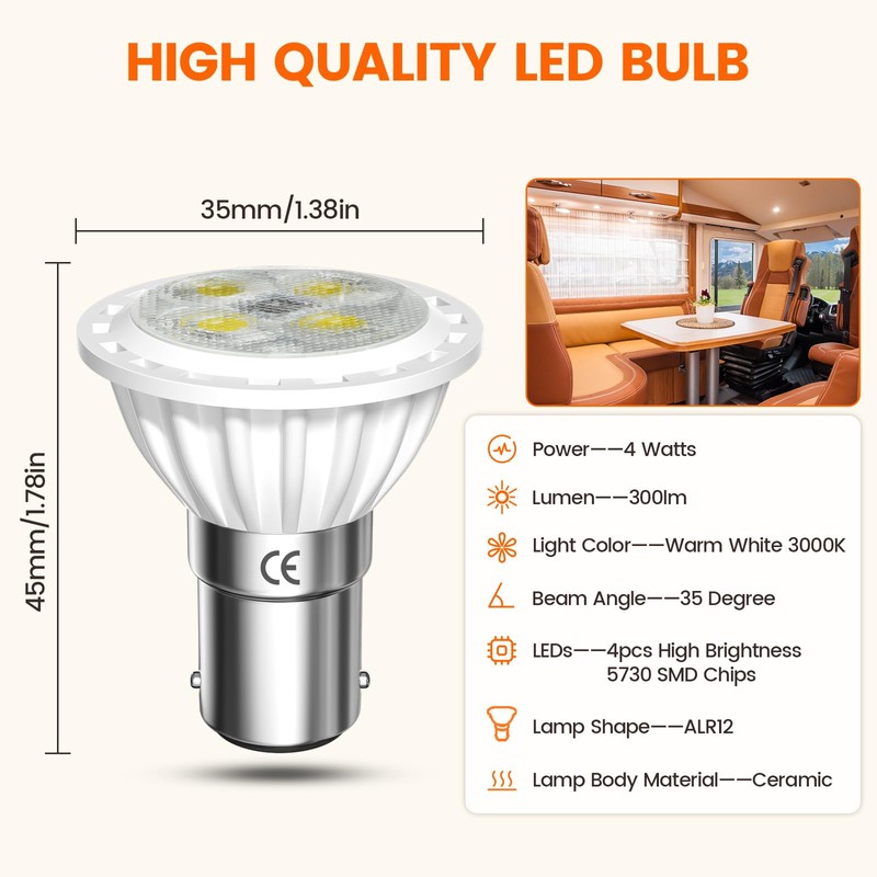 Aluxcia ALR12 BA15D LED Elevator Light - 12V BA15D Frosted