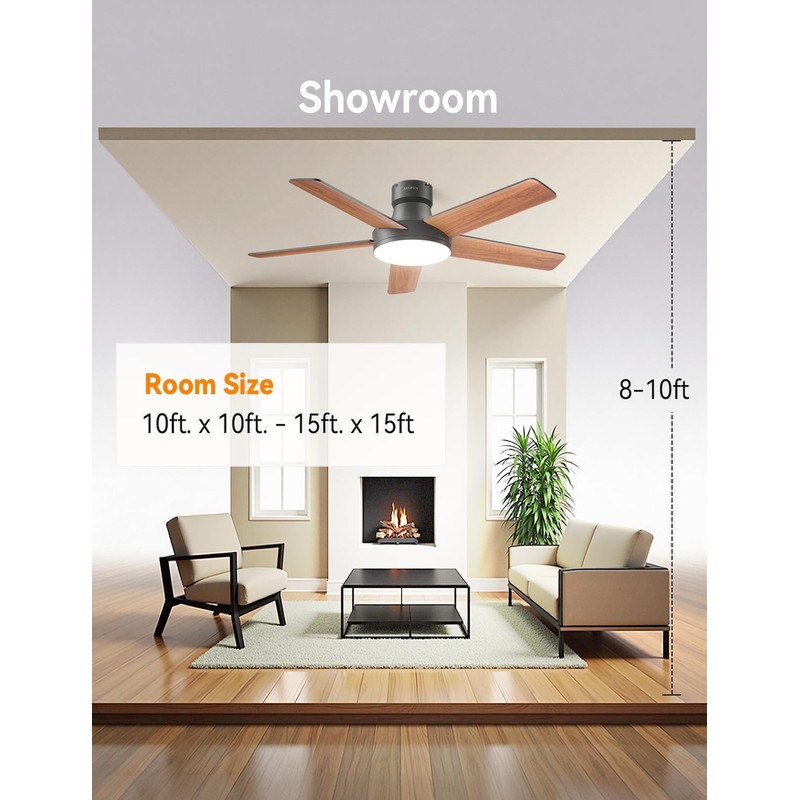 AKOFUN Ceiling Fans with Lights, 44 Inch, 6 Speeds, Stepless