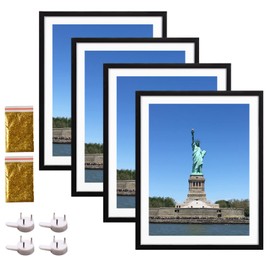 4 Pack 12x16 Picture Frame Wood Diamond Painting Frames 30x40cm Diamond Art Frame Display 10x14 in/ 25x35cm with Mat or 12x16 in/ 30x40 cm Without Mat Photo Gallery Frame Set for Wall Hanging - Black