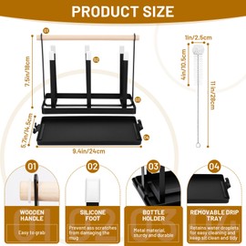 BBWELL 6 Bottle Holder, Sturdy Bottle Drip Stand with Wooden Handle and Cleaning Brush, Includes Removable Black Drip Tray, Bottle Stand for Bottles/Cups/Coffee Cups