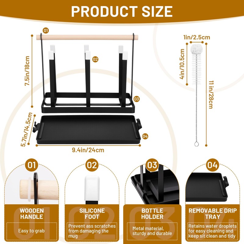 BBWELL 6 Bottle Holder, Sturdy Bottle Drip Stand with Wooden