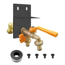 Upgraded Brass Garden Water Spigot Kit, Outdoor Garden Double Taps Water Faucet with Two 3/4 inch Brass Ball Valves, Designed for Use in Garden Without Outdoor Faucet, Indoor-to-Outdoor Water Access