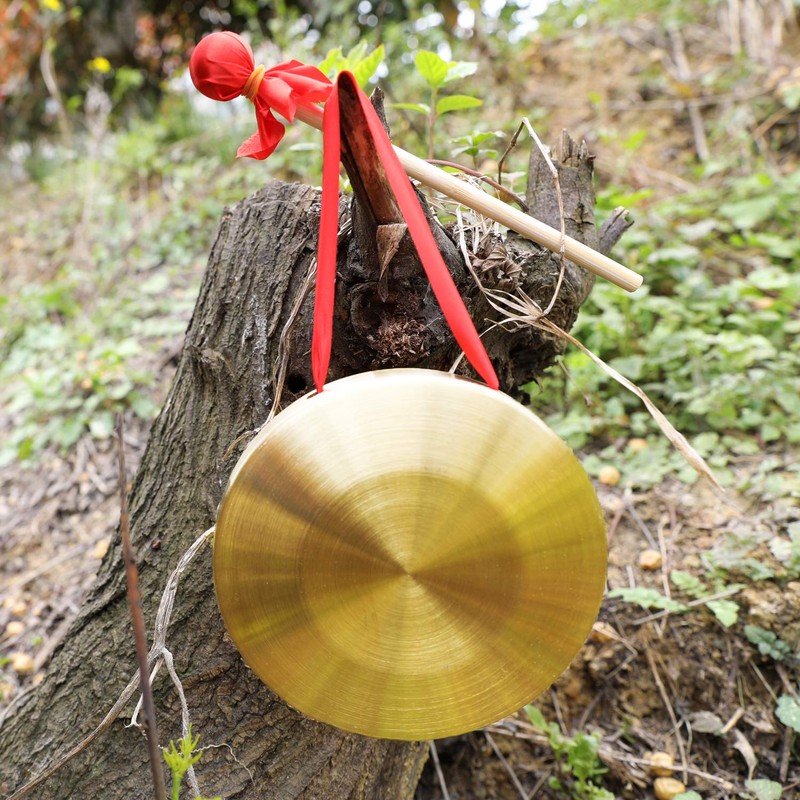 GTHER 15cm 5.9in Chinese Traditional Percussion Instrument Gong with Wooden